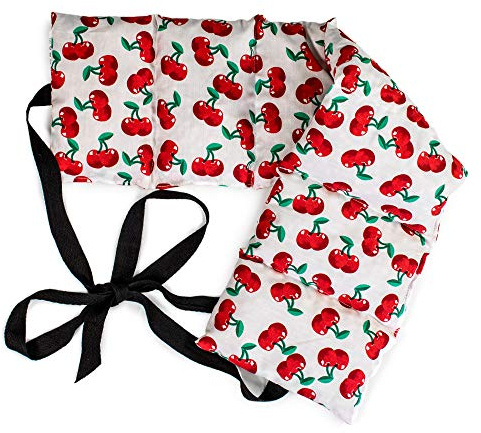 Leinsamenkissen 7-Kammer mit Band, 65x15 - Wärmekissen Körnerkissen, Rücken, Lende - Kissen mit Bänder, Leinsamen, cherry-white