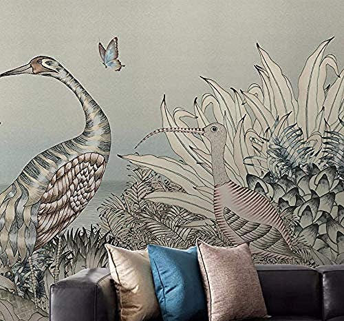 ZZXIAO Tropischer Regenwald Grauer Vogel Schmetterling Tapete Wandbild Wohnzimmer Schlafzimmer Tape wandpapier fototapete 3d effekt tapete Wohnzimmer Schlafzimmer Hintergrundbild-200cm×140cm