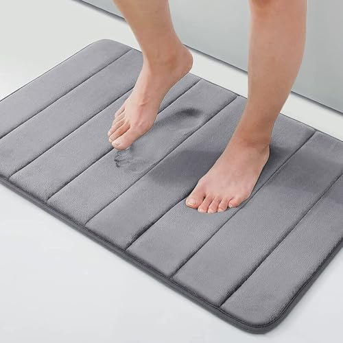 Homaxy Memory Foam Badezimmer Badeteppiche Saugfähige Rutschfester Badvorleger Waschbar Badematte - 51 x 76 cm, Dunkelgrau