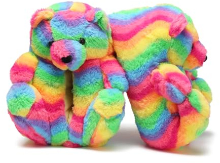 DEAR LOYEA Teddy Bears Slippers For Women Fluffy Shoe Cute House Animal Slippers Fuzzy Cartoon Character Mama Bear Sneaker Slippers Christmas Valentine Birthday Gifts Rainbow