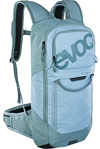 EVOC FR LITE RACE 10 Protektor-Rucksack ideal für Enduro-Rennen, Backpack (Fahrradrucksack mit LITESHIELD BACK Rückenprotektor, LITESHIELD SYSTEM AIR, Werkzeugfach, Größe: M/L), Kopenblau/Schiefer
