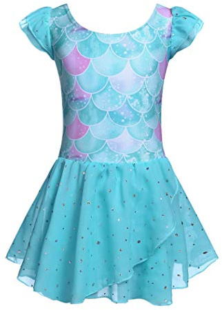 trudge Mädchen Ballettkleidung Ballettkleid mit Rüschenärme und Tutu-Rock | Mädchen Baumwolle Tanzkleid mit Glitzer Rock - Kinder Ballett Trikot für Tanzen Gymnastik Training