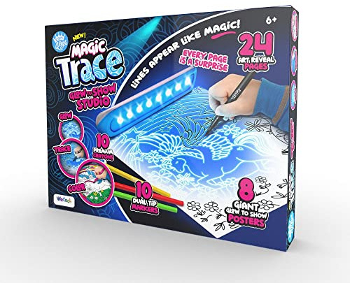 Magic Trace Light Bar Kids Learn to Draw Starter Pack | Creative Fun for Boys and Girls | 24 Traceable Pictures with Markers and Crayons | 8 Poster Images