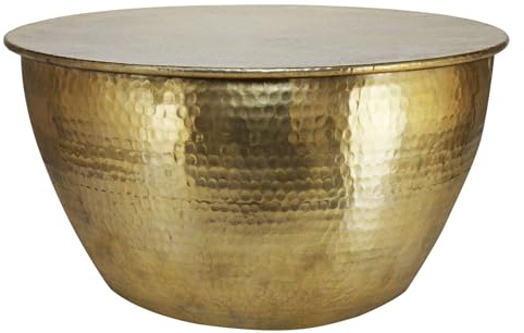 WOMO-DESIGN soffbord runt Ø 60x30,5cm, guld, trumma, unik, handgjord av aluminium, hamrad design, metall soffbord, vardagsrum sidobord, platt vardagsrumsbord, orientaliskt loungebord