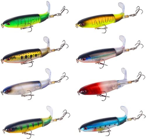 KERUNE 8 Stück Wobbler Set Bleistift Whopper Plopper Kunstköder Angelköder 10cm/13g Kunstköder mit Rotierenden Schwanz für Hecht Barsch Zander Angeln Köder