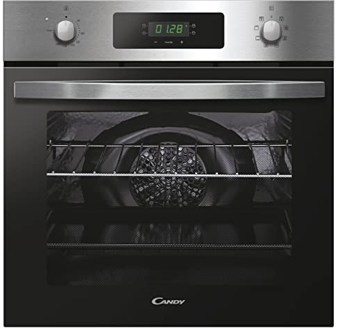 Candy Idea FIDC X605, Forno multifunzione, 65L, 2400W, 1 Vassoio e 2 Griglie, Ventilatore Radiale, 9 Funzioni, Timer, Display touch, Porta Doppio Vetro Rimovibile, Inox e Nero