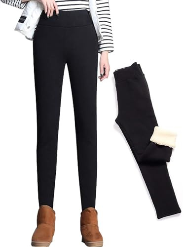 CheChury Legging Polaire Femme Hiver Pantalons Chaud Doublé en Polaire Pantalon Slim Épais Leggings Thermique Femme Élastiques Sport Running Jogging Yoga,Noir,M