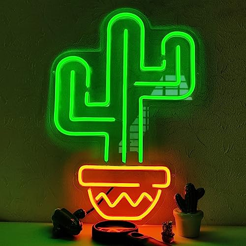 QILAND Cactus LED Neon Sign Super Bright acrilico fatto a mano Led Light Neon Light Dimensioni 31 x 45 cm Cactus Sign per negozio vetrine, birra, bar, discoteca notturna, grande regalo, verde