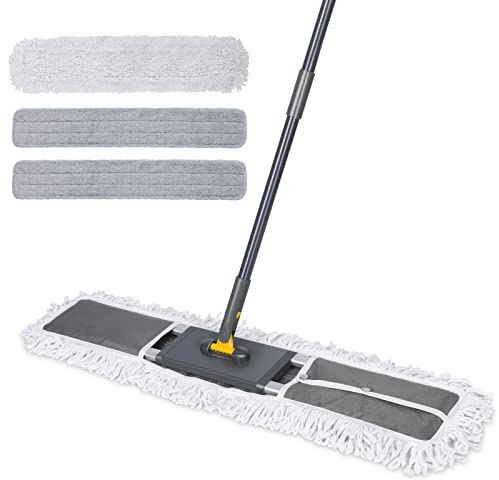 MASTERTOP Heavy Duty Industrial Mop, 90cm Wide Large Commercial Flat Mop with 155cm Telescopic Handle, Dust Sweeper Mops with 3 Reusable Pads, Professional Floor Mops for Warehouse, Office, Hotel