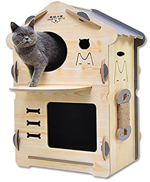 AoForce Großer, schnell montierbarer Katzenkäfig aus Holz, Katzenbetten for den Innenbereich, Katzenhöhlenhaus, Kleiner Hundekäfig, zweistöckiges Haus mit Ruheplattform