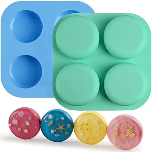 Sakolla 2 Stück 4 Mulden runde Silikon-Seifenformen Zylinder handgefertigte Seifenformen für Seifenherstellung Zubehör DIY Badekugeln Dusche Dampfgarer Lotion Bars Kuchen Backen Kerze Tablett