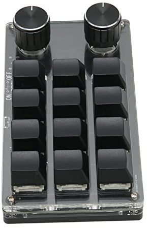 Zunate Programmable Mini Keypad, 12 Key Double Knob One Handed Mechanical Keyboard,RGB Light Blue Switch,PC Universal,for Office, Games, Music, Media