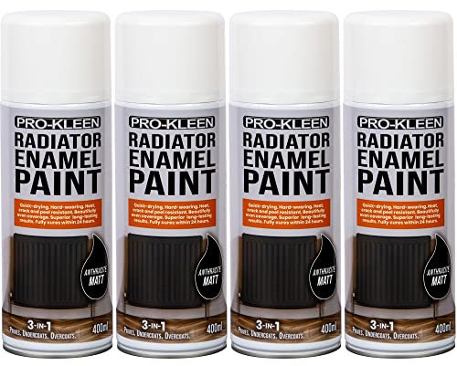 Pro-Kleen Radiator Enamel Spray Paint Anthracite Matt 4 x 400ml - Heat Resistant up to 100ºC - For Radiators, Hot Pipes, Water Tanks & More - Fast Drying & No Primer Needed