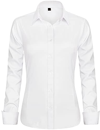 J.VER Womens Shirts Long Sleeve Stretch Dress Fitted Shirt Business Casual Work Office Ladies Blouses Shirts