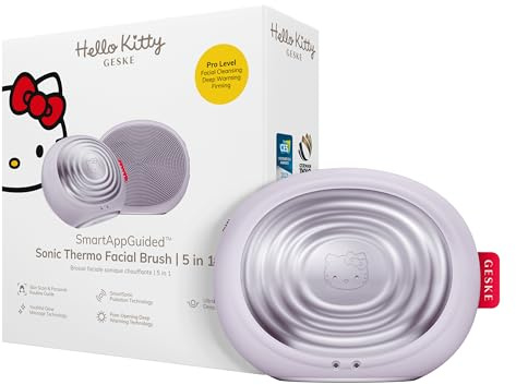 GESKE x Hello Kitty | Cepillo facial térmico sónico SmartAppGuided™ | 5 en 1 | Limpieza de la piel | Cepillo de limpieza con función de calor | Masajeador Facial | Cepillo facial eléctrico