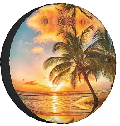 Tropical Beach Palm Tree Sunset Printed Tire And Wheel Protector, Universal Wheelhouse Suitable For Many Vehicles