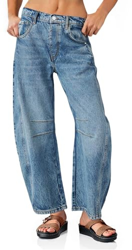 PLNOTME Women's Baggy Boyfriend Jeans Vintage Wide Leg Mid Rise Barrel Denim Ankle Pants