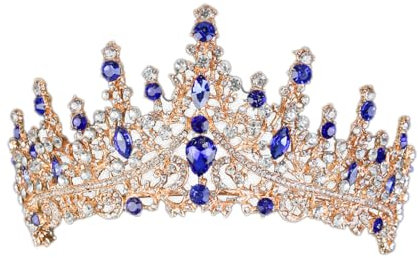 Hochzeit Braut Kristall Tiara,Diadem Kristall Birthday Crown Krone Mädchen Damen Hochzeit Königin Kristalle Prinzessin Krone für Geburtstag Hochzeit Abschlussball Party Dekorationen,Königsblau