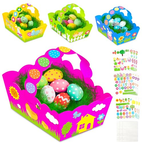 8 Stück Korb Bastelset aus Papier Osternest Kinder mit Aufkleber Bunte,Osterkörbchen, DIY Osternest,Süßigkeiten Ostergeschenke Osterei Osterdeko Ostergeschenke12*8 * 6cm
