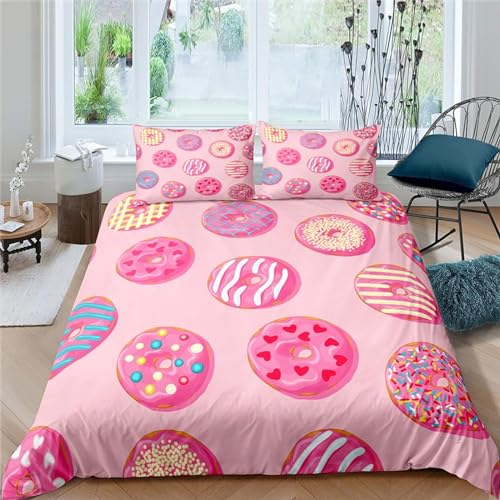 Set Copripiumino Matrimoniale 240x220 Ciambella Biancheria da Letto in Morbida Microfibra Stampa 3D Ragazza Rosa Copripiumini con Cerniera + 2 Federe, D1720