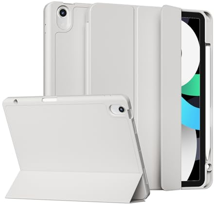 GKABXY Hülle für iPad Air 11 Zoll M3 2025/M2 2024, iPad Air 5 4 Generation (2022/2020) 10,9 Zoll mit Stifthalter, Auto Schlafen/Wachen mit Weicher TPU Rückseite, Grau