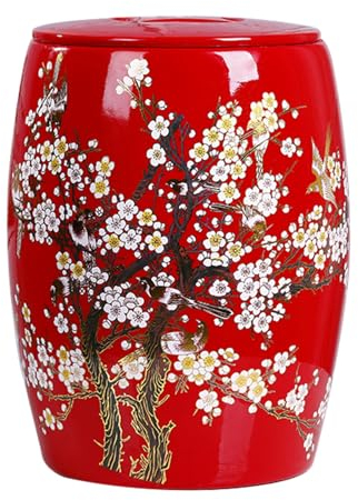 Ceramic Cereal Container, Rice Storage Containers, Food Dispensers with Lid, Vintage Decor Porcelain Tea Canister, Home Decoration, Gift (Color : Red, Size : Capacity 25kg/881oz)
