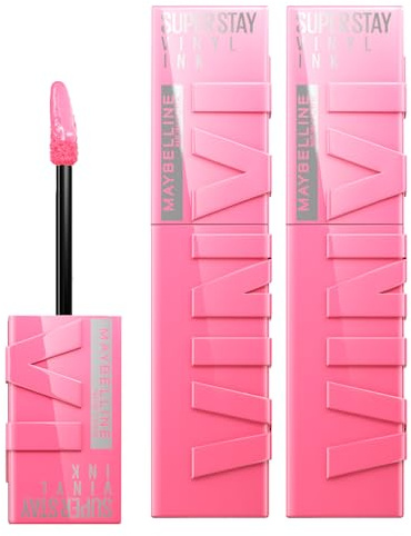 Maybelline New York SuperStay Vinyl Ink Lippenstift Farbe 155 Upbeat Brillant und leuchtend Lippenfarbe Vinyl Effekt Formel No Transfer Haltbarkeit bis zu 16h - 2 Stück à 4,2 ml