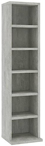 SDWEHO7 CD Regal, Massivholz Standregal, CD-Aufbewahrung 6 offenen Fächern Bücherregal, Medienregal，Dekoregal für Wohnzimmer Betongrau 21x20x88 cm