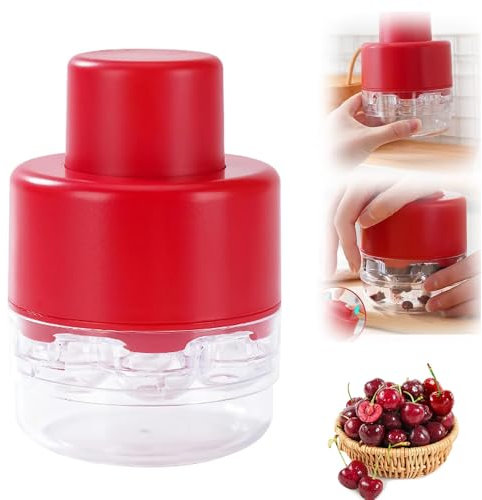 EnixwH Kirschentkerner Manuell, Kirschenentkerner mit Auffangbehälter, Kirschkernentferner, Multifunktionaler Cherry Pitter, Kirschen Entkerner, für Kirschen Marmelade Pflaumen (Rot)