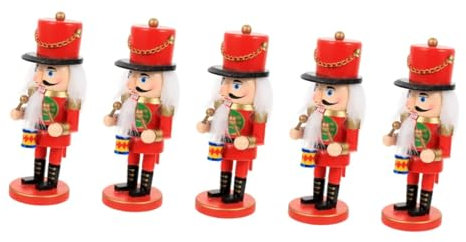 Cabilock Lot De 5 Décorations De Noël en Bois Style Casse-Noisette Figurine Vintage Artisanat De Noël