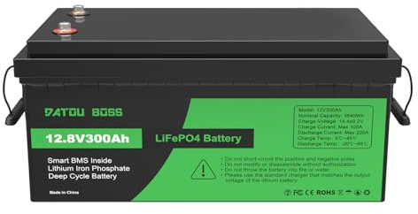 DATOUBOSS 12V 300Ah LiFePO4 Batterie,Integriertes 200A BMS, 15000+Zyklen Deep Cycle Lithium Akku,MAX 3840W Leistung Unterstützung in Serie/Parallelschaltung,Perfekt für Solar, Wohnmobil, Off-Grid