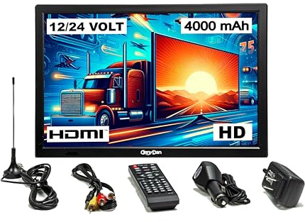 DenyDan 16-Inch Travel TV – Your Ultimate Portable Entertainment Hub for Car, RV, Truck, and Kitchen, Full HD Display, HDMI/USB/AV Inputs, 12V/24V/110V Power Options, Perfect for On-The-Go Viewing