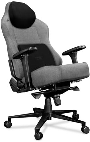 YUMISU 2054F Bürostuhl Gaming Stuhl - Gamingstuhl mit Magnet-Nacken-und-Lendenkissen - Gamer Stuhl Stoff Hellgrau/Schwarz mit 4D-Armlehnen - Gaming Sessel mit Gummiräder - Computerstuhl bis 150 kg