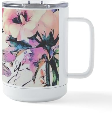CafePress Pansy and Dragonfly Vintage 15 oz Stainless Steel Insulated Travel Mug