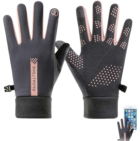 MXHBSTP Waterproof Cycling Gloves, Touchscreen Running Gloves, Warm Winter Gloves for Men and Women, Hiking Gloves for Football/Mountain/Biking/Cycling/Rugby/Running/Hiking (Women-Gray pink)