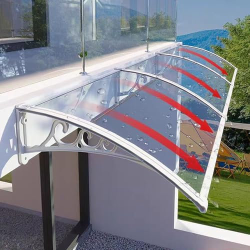 Curved Front Door Canopy Outdoor Awning,Door Awning,Uv Protection Polycarbonate Cover,60/80/100/120/150cm Width,3 Colors Optional Roofing Canopies,Front/Back Door Cover (60x100cm/24x39,White)