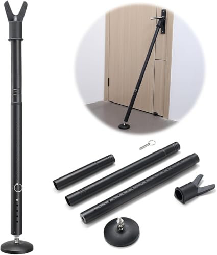 Door Security Bar, Heavy Duty Door Stoppers Security Bar with Big Rubber Base, 66-127 cm Detachable Burglar Bar for Home, Travel, Matt Black