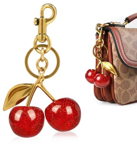 Qaestuan Kirsch Bag Charm, Vielseitiger Schlüsselanhänger, Schlüsselanhänger Auto, Kirsch Taschenanhänger, Geldbörsenanhänger Glücksbringer, Modische Tasche Anhänger, Geburtstagsgeschenke für Damen