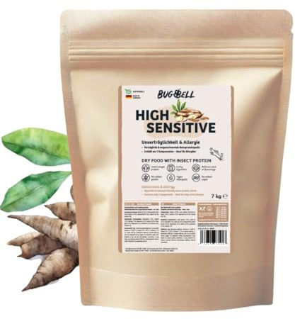 BugBell 7 kg premium torrfoder skonsamma kost, endast fem komponenter, allergivänliga, för allergiker, insekter hundmat med uteslutande dieter