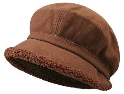 xinrishe Fleece Berets Women 2025 Winter Warm Newsboy Cap Plush Lined Bucket Hats Painter Artist Hat Outdoor Fisherman Hat(Coffee)