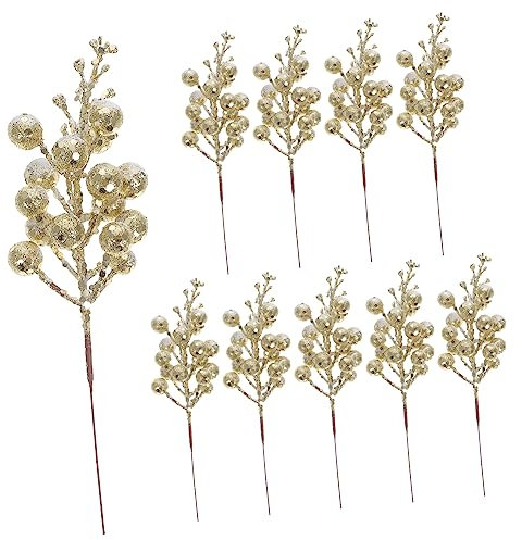 GRIRIW Weihnachtsstiele und -spieße 10er-Pack Glitzernde Beerenstiele Künstliche Beerenzweige Dekorative Weihnachtsbaumdekoration