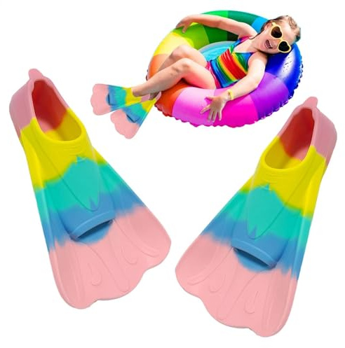 Pinne da nuoto per bambini - Pinne da allenamento per il nuoto | Pinne da allenamento in silicone Bright Rainbow | Pinne per bambini Pinne da allenamento per il nuoto | Comode Pinne
