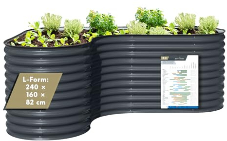 WESTMANN Metallhochbeet inkl. Aussaatkalender | Kräuterbeet für Garten & Terrasse | 240x160x82 cm Grau L-Form | Hochbeet & Frühbeet zum Bepflanzen von Gemüse | Pflanzkasten aus Metall