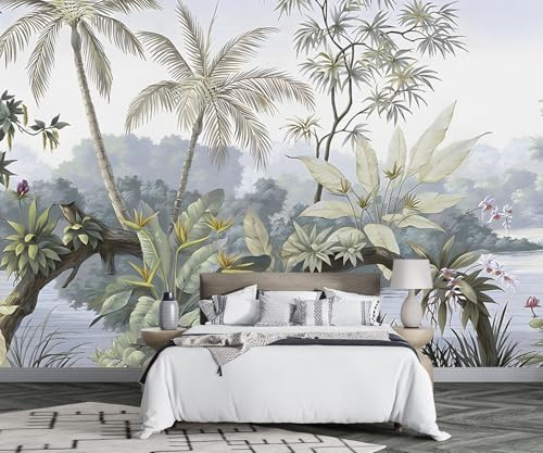 ZXCHEE Papier Peint Panoramique Plantes De Jungle Tropicale Vintage Papier Peint Intissé 3D Tapisserie Peinture Murale Chambre Salon -FG004-350x250cm