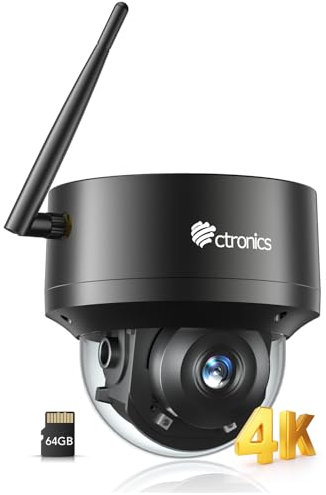 Ctronics 4K 8MP PTZ Telecamera WiFi Esterno 2,4/5Ghz, IP Videocamera Sorveglianza Esterno Rilevamento Persone/Veicoli/Animali, Auto-Tracking, UHD Visione Notturna IR, Carta TF 64G Inclusa, Cloud/IP66