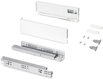 Emuca - Drawer kit for Kitchen or Bathroom, Height 178mm, Depth 350mm, 30kg, Soft Closing, Boards not Included, Steel, White