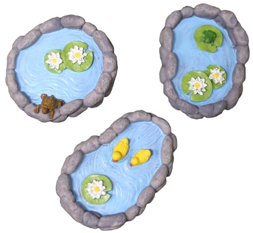 Whlo4U 3 Pcs Duck Pond Frog Pond Turtle Pond Set- Miniature Mini Resin Ornaments Kit - Fairy Garden Accessories - Micro Landscape Decoration