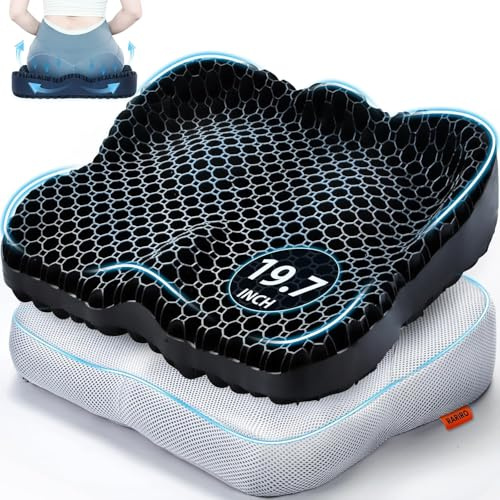 Gel Seat Cushion For Long Sitting Breathable Office Car Wheelchair Soft Sitter Honeycomb 19.7 × 16.1 Egg Chair Cushion Saet Lumbar Support Pressure Relief Meditation Cushions Large Thick Black