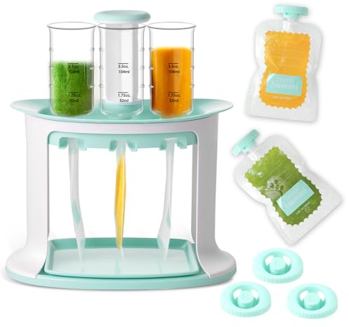 Squeeze Station für Baby wiederverwendbares Obstpüree -Beutel -Füllmacher mit 5 tragbaren Taschenbeutelfüllstation für hausgemachtes Essen(grun)