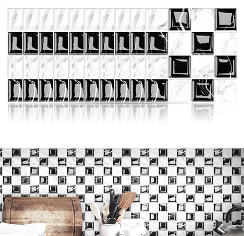 10 Pezzi Adesivi Piastrelle Cucina 15x15cm, Paraschizzi Parete-cucina Mattonelle Mosaico Stile, Adesivo Decorazioni Adesivi, Paraspruzz per Cucina e Bagno Paraschizzi